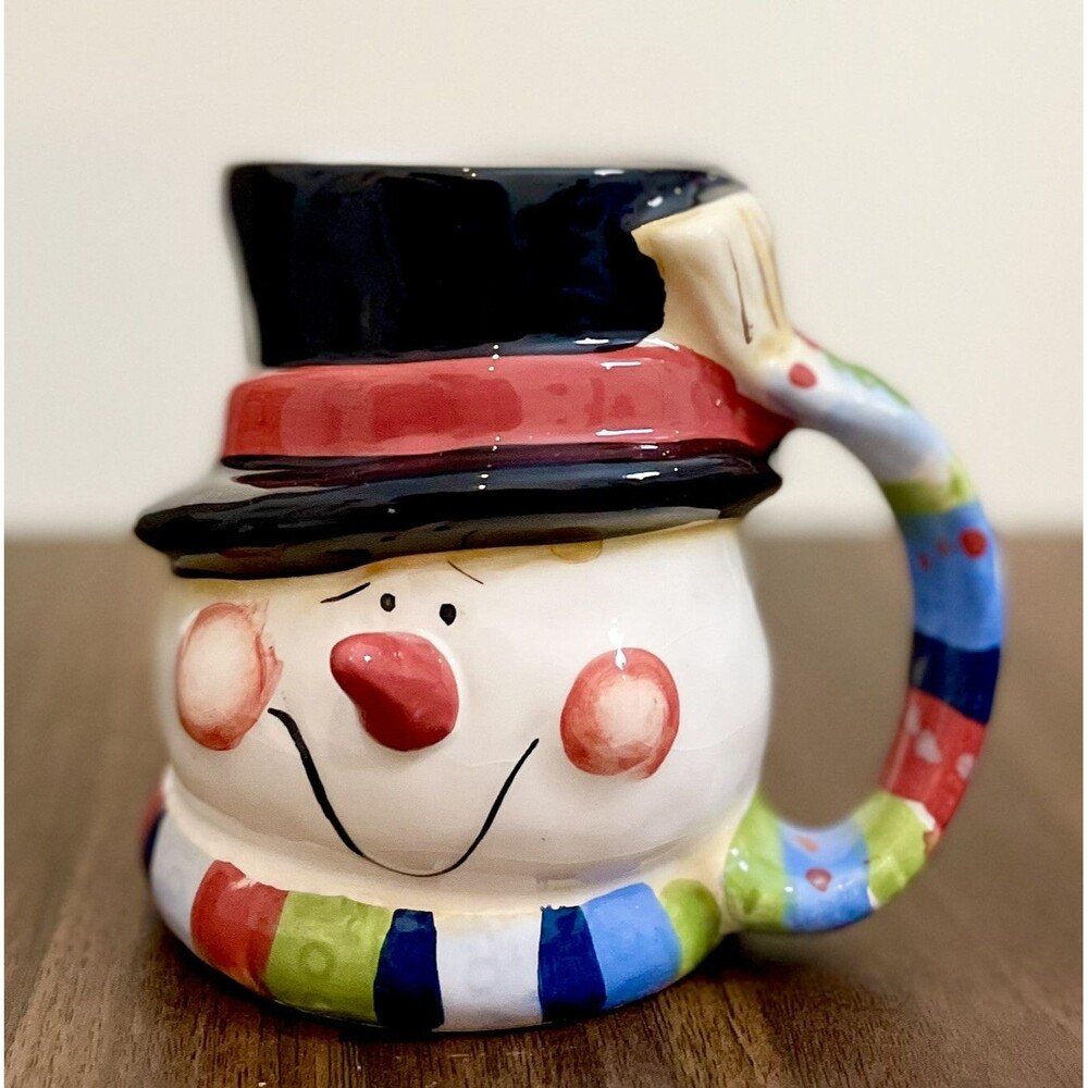 Holiday Snowman Coffee Mug With Scarf Handle Small Christmas Cup